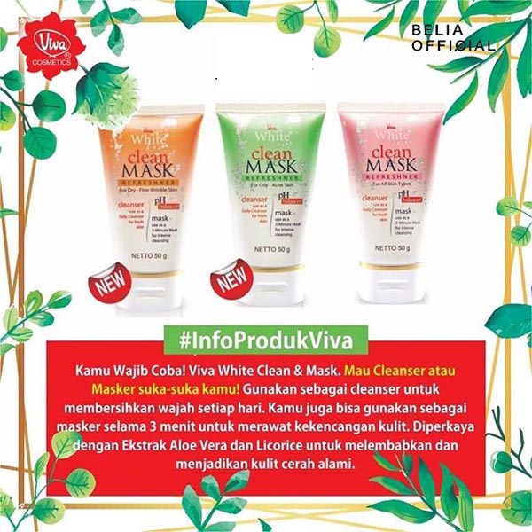 Viva White Clean Mask Refreshner Face Cleanser / Masker 50g | Cleanser | Masker Wajah_Cerianti