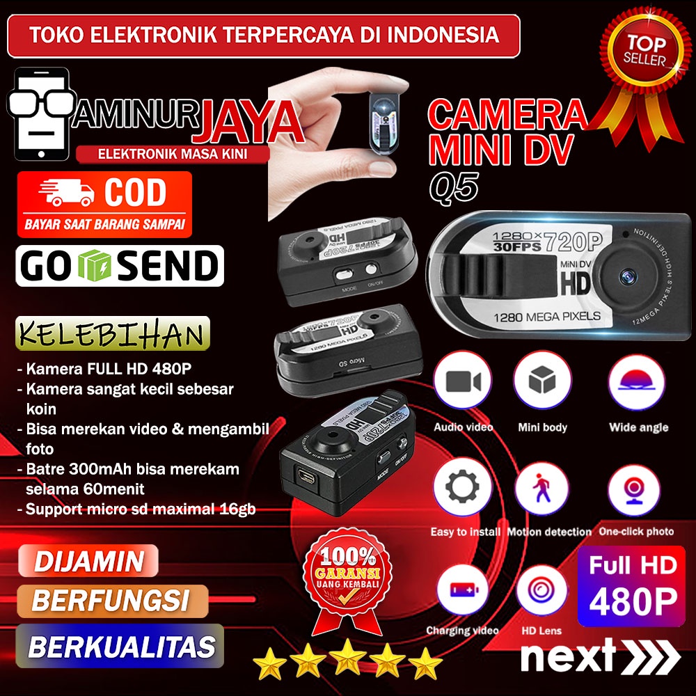 Kamera Mini Q5 Camera Pengintai Super Kecil Tersembunyi DV Q5 Full HD 1080P Original CCTV Kamera Spy