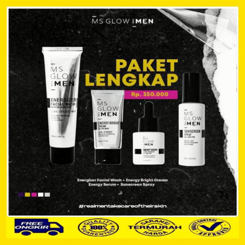 MS Glow Original For Men Man Paket Lengkap Paket Basic + Sunscreen Spray Maskulin Official Store Cikarang Bekasi Jakarta Indonesia