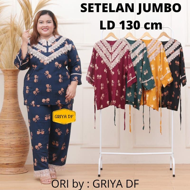 baju setelan jumbo pajamas oneset piyama jumbo wanita ld 130cm muat bb 85kg motif kekinian