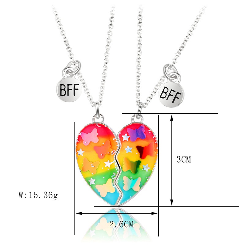 Fancyqube 2pcs / Set Kalung Rantai Dengan Liontin Bentuk Hati Warna Gradasi Untuk Teman