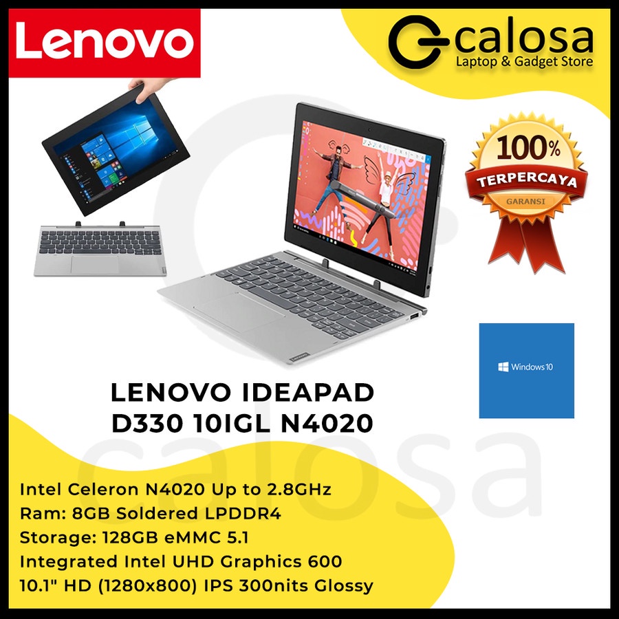 Jual Lenovo Ideapad D330 10igl Intel N4020 Ram 8gb 128gb Emmc Win10 Pro 2 In 1 Laptop Tablet 4296