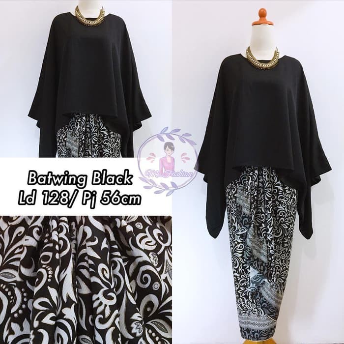 Setelan Kebaya Batwing / Kebaya Kalong JUMBO Hitam Kamboja