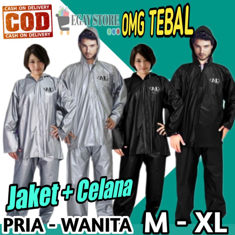 Jas Hujan Pria Wanita Dewasa Set Setelan Jaket Celana Tebal Anti Tembus Air Waterproof Mantel Ujan Laki Perempuan All Size M L XL