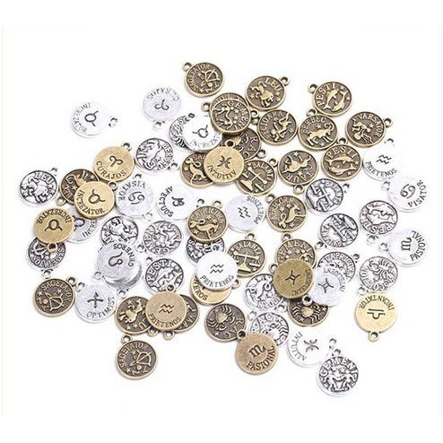 Twelve Constellations Round Charm - Charm Zodiak Bulat (12pcs)