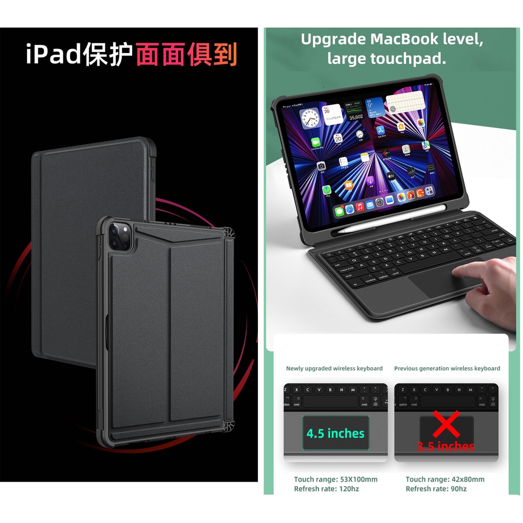 T5206D Case Keyboard Backlight Ipad 7 2019 Ipad 8 9 th 2020 2021 10.2 Inch Ipad 10.5 Inch Bluetooth Wireless Keyboard Tempat Simpan Stylus