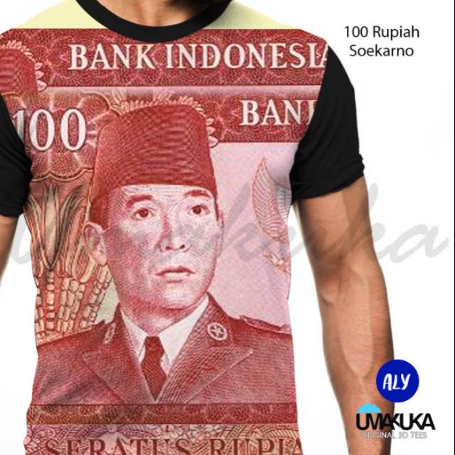 kaos 3D 100 rupiah soekarno