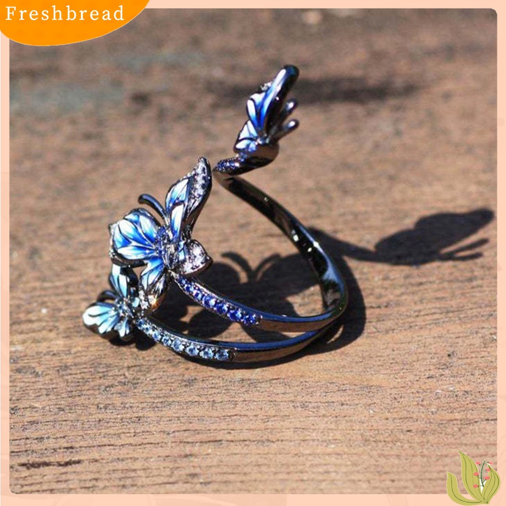 Terlaris Adjustable Ring Elegant Open-end Design Three Blue Butterflies Ring Jewelry for Party