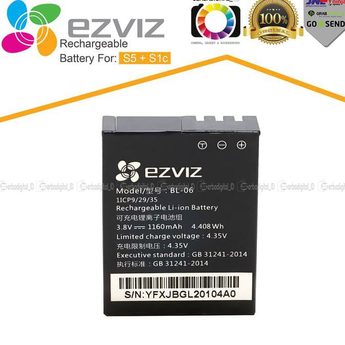 EZVIZ BL-06 Battery/Baterai Original For Action Camera S1c/S5 - Hitam