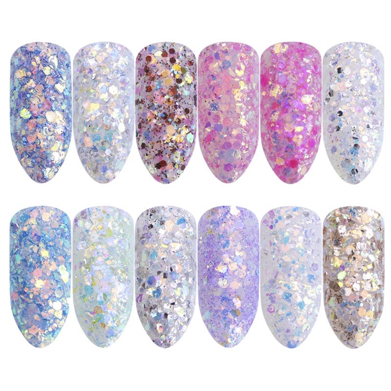 12warna Glitter mix size gliter nailart nail art swarovski acc hologram glitter pearl nail