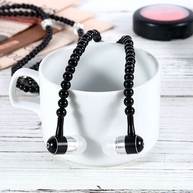 (COD) Pearl Necklace Earphone Kalung Mutiara Headset with Mic Charms Pendants Ornaments Henset Handset Heandset Hedset Hetset