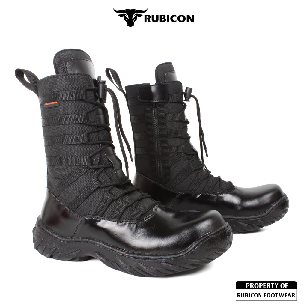 RUBTRACK - Sepatu Pdl Ninja Jaguar Bahan Kulit Asli Safety Ujung Besi Sepatu Pdl Polri Tni Kerja Touring Top Tactical Shoes