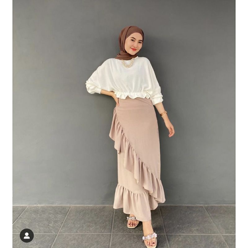 rok ruffle skirt ruffle crinkle airflow kekinian murah Zahra skirt hits bawahan wanita viral fashion