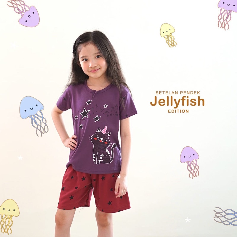 Zebe Piyama Girl Jellyfish Edition 2pcs Setelan Baju Pendek Celana Pendek Anak Perempuan