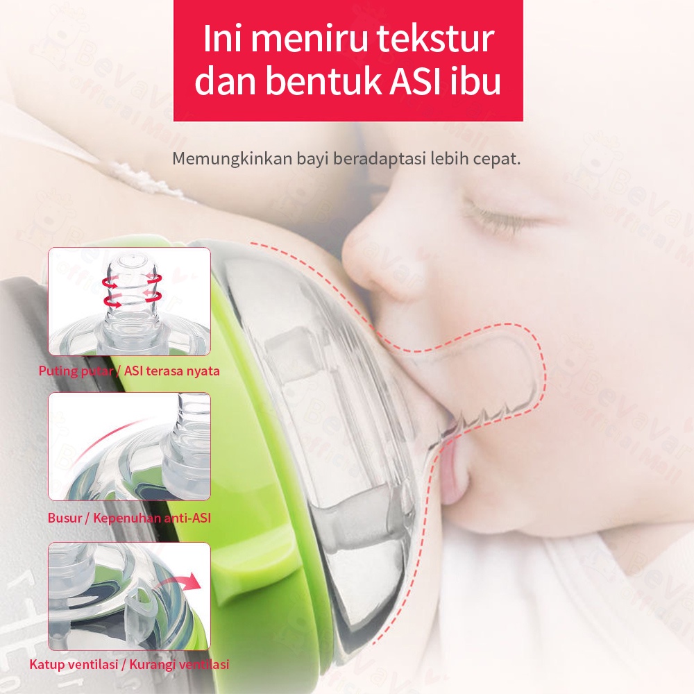 BEVAVAR Piko Bello Botol Susu Bayi  Dengan Pegangan BPA Free