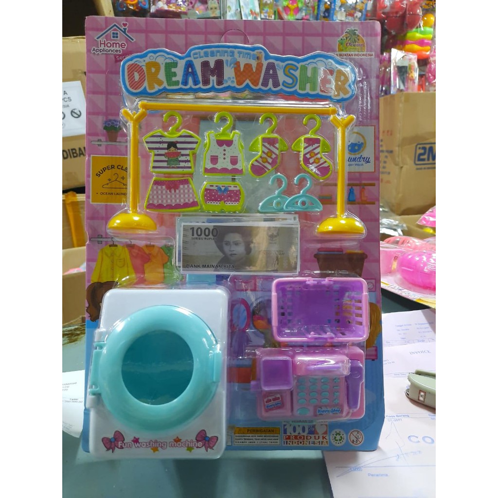 Mainan mesin cuci dream washer keranjang baju machine laundry kasir