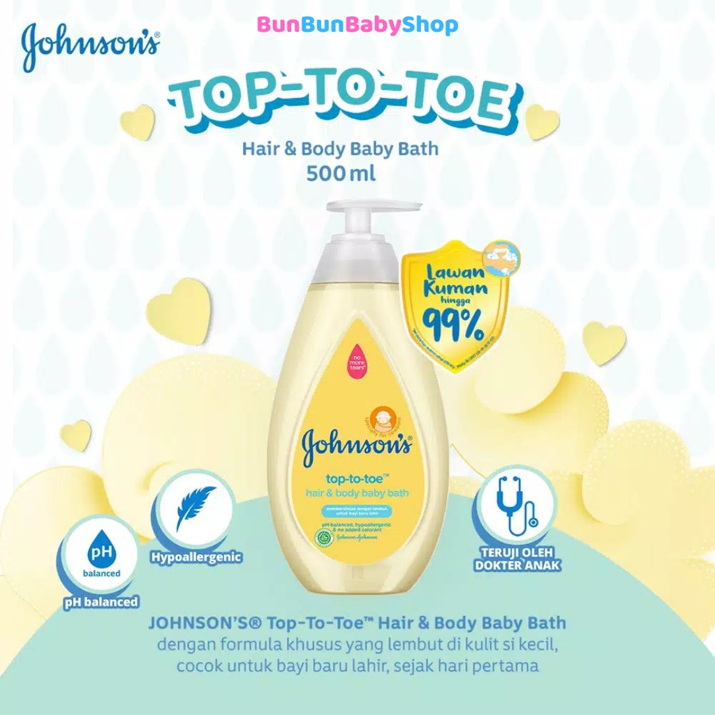 Johnson’s Hair &amp; Body Baby Bath Newborn 500ml Perlengkapan Mandi Bayi Baru Lahir Sabun Perawatan Bun