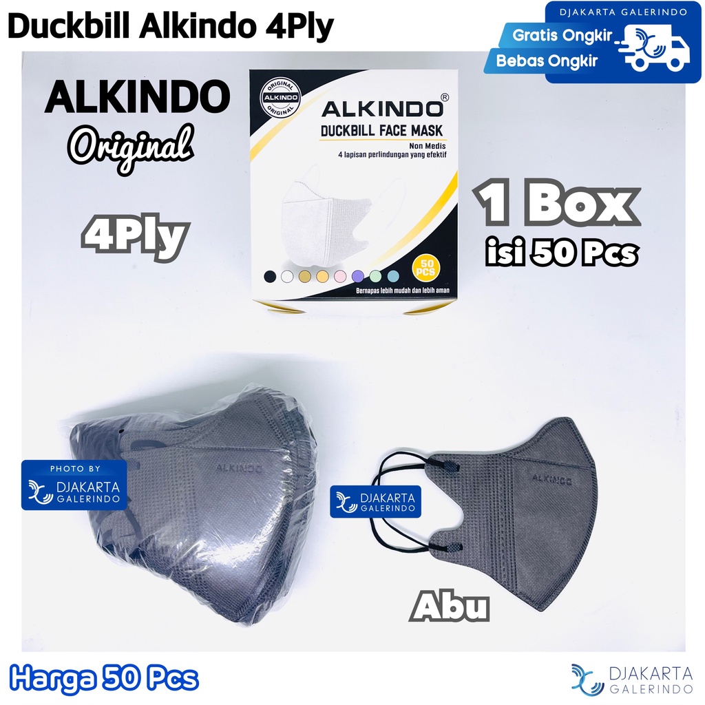 Masker Duckbill 4Ply Abu Grey Silver Alkindo Mouson isi 50Pcs