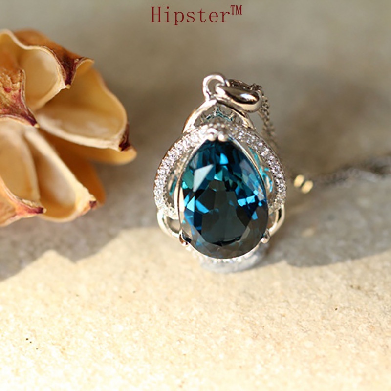 New Hot Fashion Platinum Blue Crystal Full Diamond Pendant Necklace