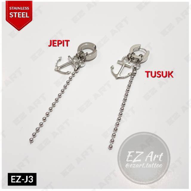 1Pc Model EZ-J Silver Anting Jepit Tusuk Variasi Bandul Gaya Punk Korea KPOP Stainless Steel