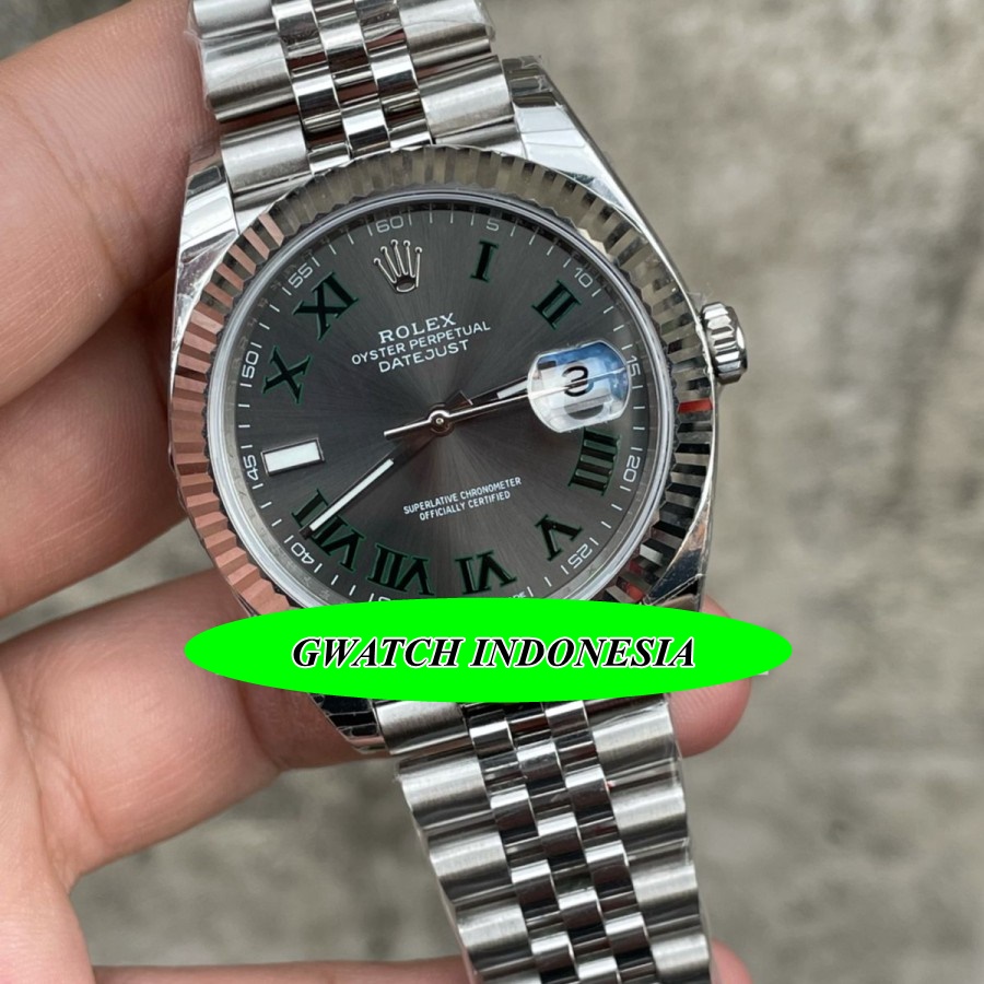 Hot Promo  Jam Tangan Pria Terbaru Rolex Datejust Diamter41mm 126334 Wimbledon Dial on Jubilee A3235