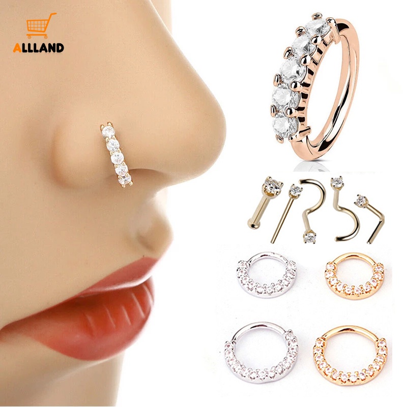 5pcs Anting Tindik Hidung / Tubuh Warna Rose Gold Hias Zircon