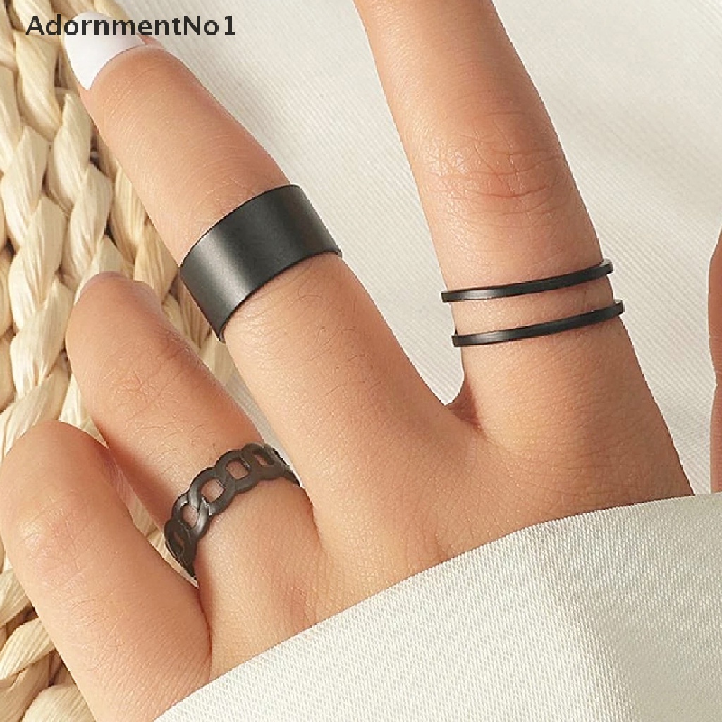 (AdornmentNo1) 3 / 6pcs / Set Cincin Vintage Gaya Punk Desain Geometri Warna Hitam Metalik Untuk Wanita