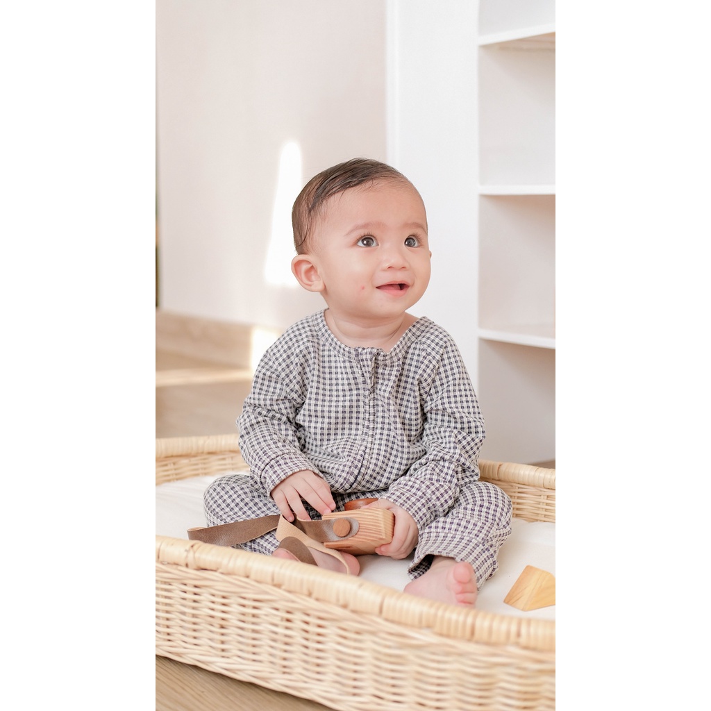 Nice Kids - Gingham Sleepsuit Bayi Motif Kotak Korea (Baby Sleepsuit Romper Jumper Baju Tidur Bayi 0-2 Tahun)