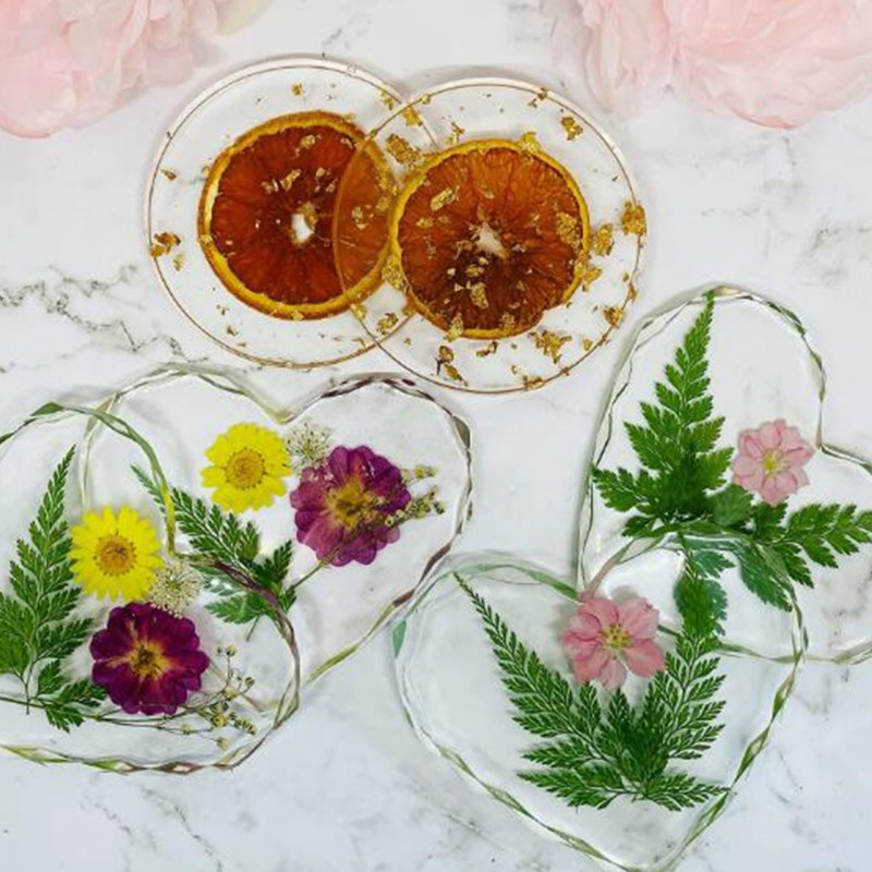 Glitter 6 PCS Heart-shaped Round Coaster Epoxy Molds Resin Casting Molds for Craft Making Agate Slice Coasters Cup Mats