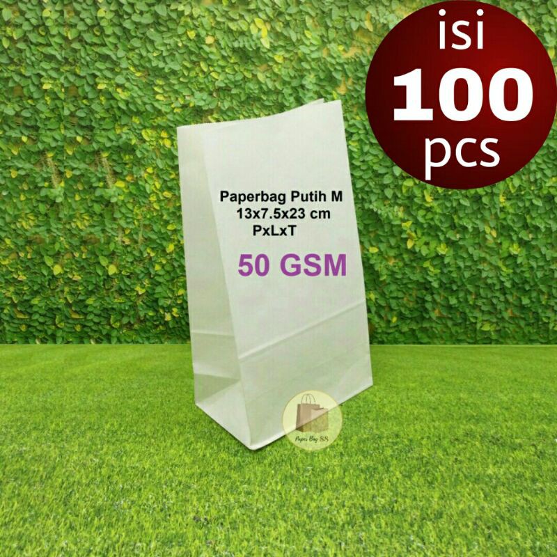 

Paperbag Kantong Kertas Putih M 23 x 13 x 7,5 cm (isi 100 pcs)