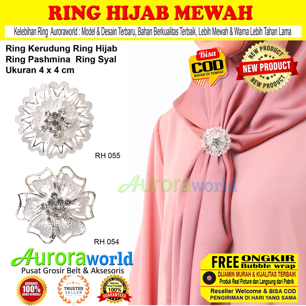 Auroraworld Ring kerudung hijab ring syal permata Ring Pashmina Berlian mutiara Mewah bros cincin kerudung scarf fashion terbaru anti hitam bisa COD RH - 1B