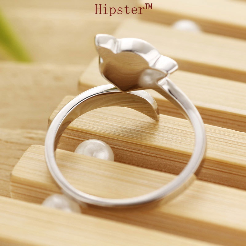 New Hot Sale Creative Design Diamond Cute Fox Romantic Couple Inscribed Adjustable Ring