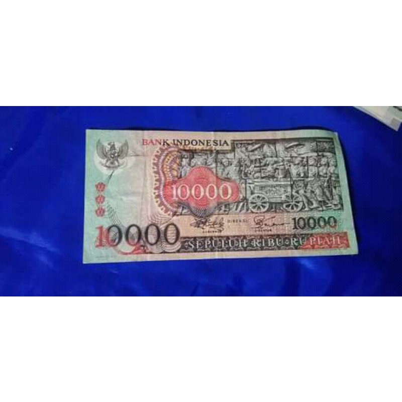 uang kertas 10.000 barong/relief candi borobudur tahun 1975