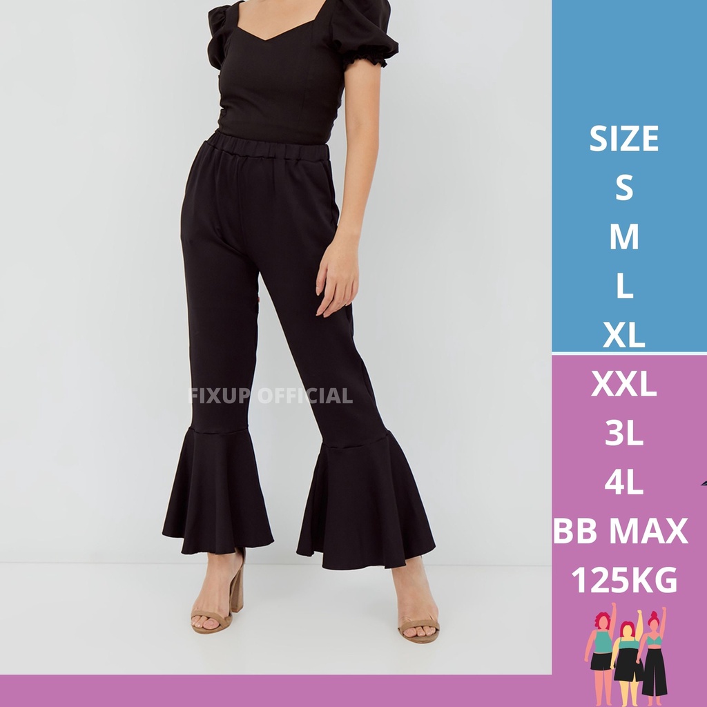 FIXUP - Tulip Pants - Ruffles Pants Celana Cutbray Hitam Highwaist Celana Cutbray twill Flare Pants