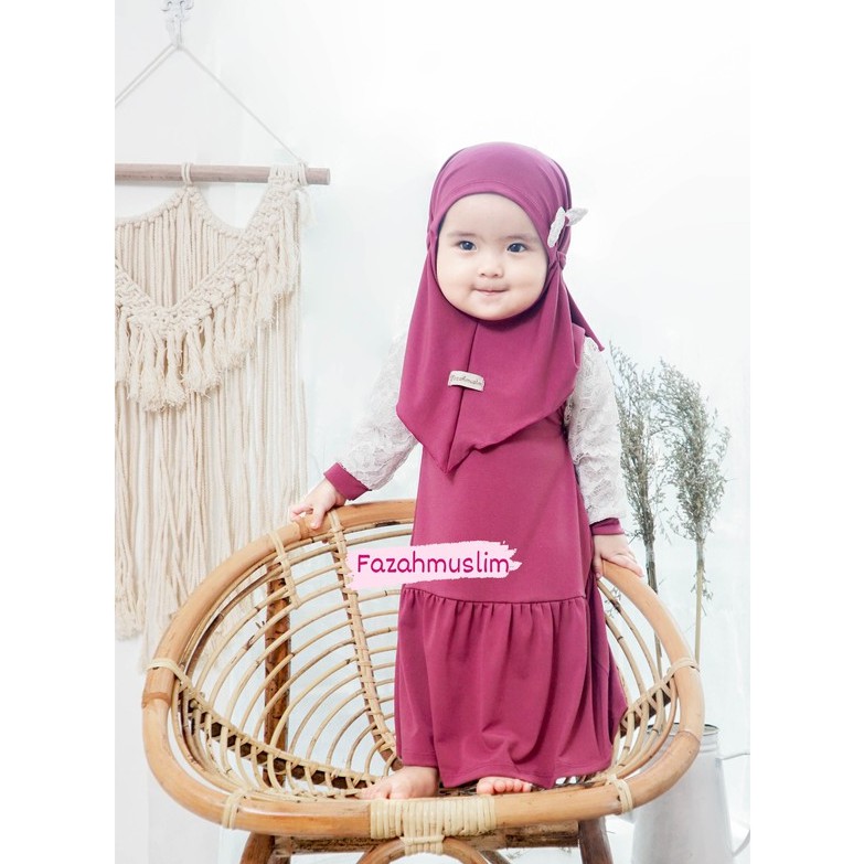 Gamis bayi perempuan baju muslim aqiqah baby, dress pesta gaun brukat set hijab fazah muslim