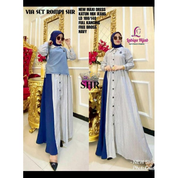 VIA SET ROMPI BY LABIQA GAMIS / DRESS SALUR + ROMPI JEANS FREE BROS