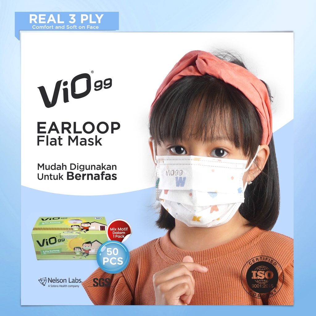 Vio Mask '50S 3 Ply Earloop Kids Mix Motif BFE VFE PFE 99%