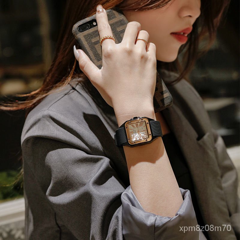100%ORI GUOU【COD】2022 NEW  Jam tangan wanita Jam tahan air  Jam tangan sederhana jam tangan persegi skala Romawi Jam tangan pasangan-7