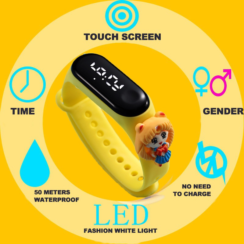 Jam Tangan Touch Screen LED Motif Karakter Anak Waterproof IP67 LED putih