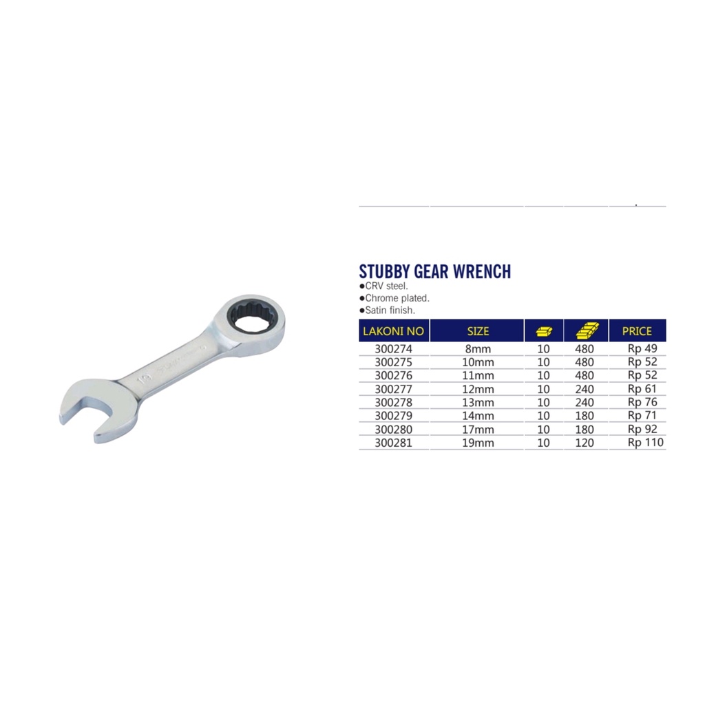 KUNCI RING PAS RATCHET PENDEK LAKONI PRO / STUBBY SINGLE GEAR WRENCH LAKONI PRO