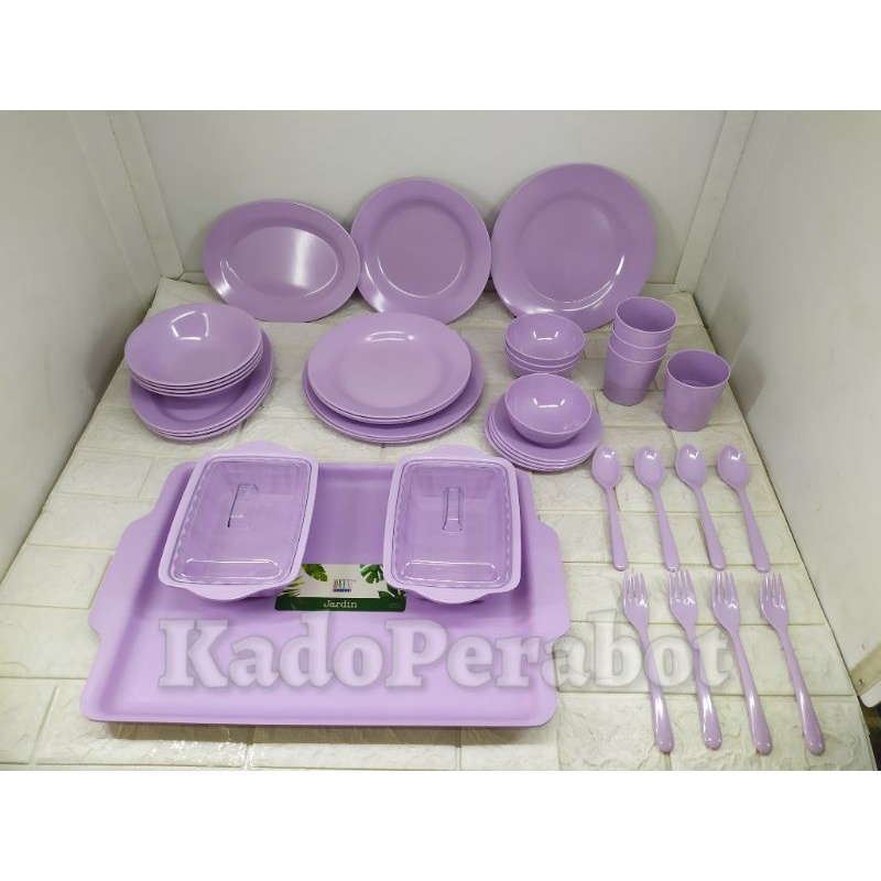 Kado Piring Makan Set - Piring set onyx violet 39Pcs - Piring Makan Mangkuk Saji Ungu - Piring Makan Melamin - Hampers Kado Rumah Baru