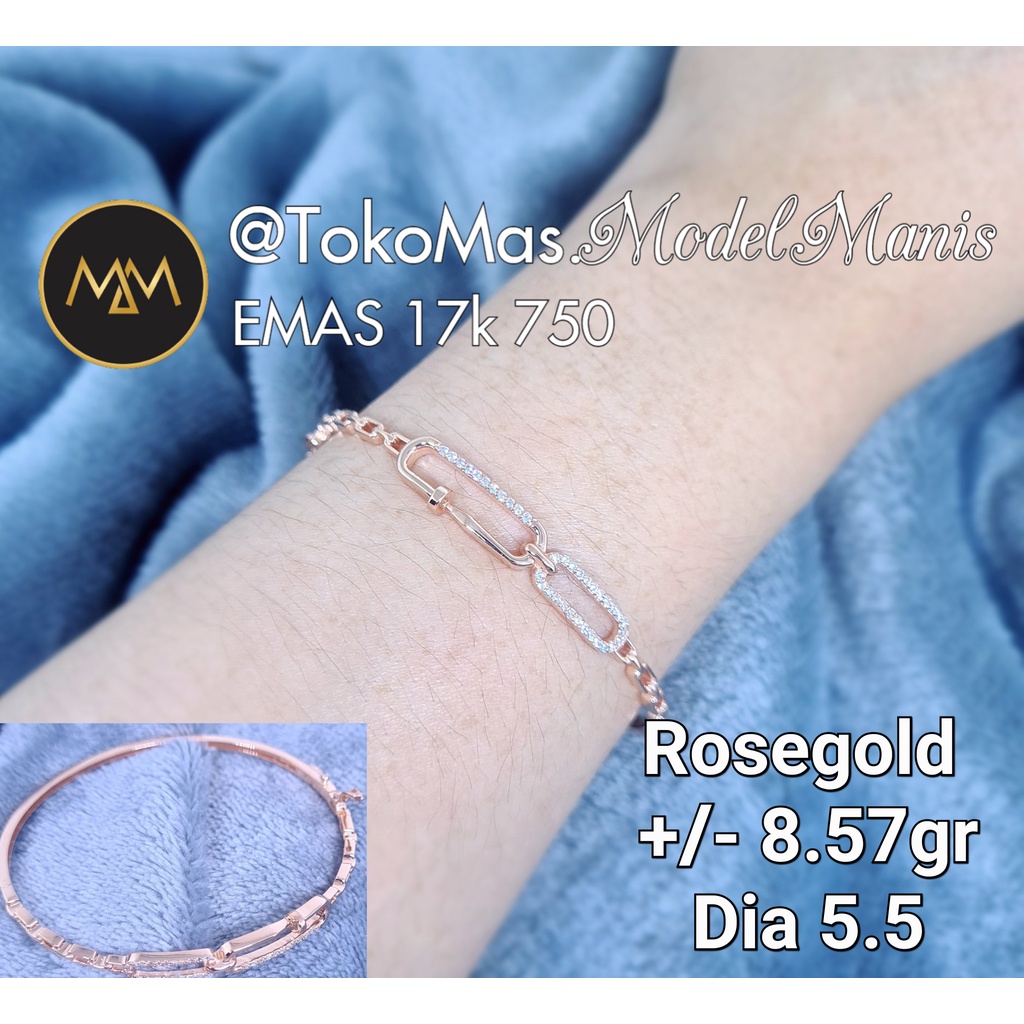 Gelang Bangle Rantai Paku emas putih rosegold 750 kadar 17k