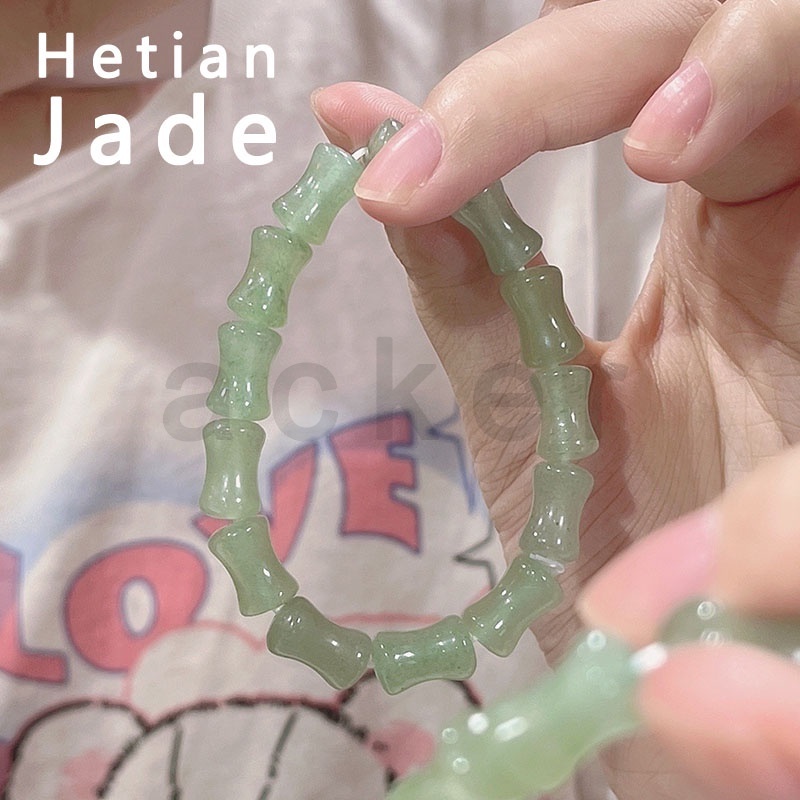 Gelang Tangan Manik-Manik Batu Jade Bambu Natural Untuk Wanita ACKER