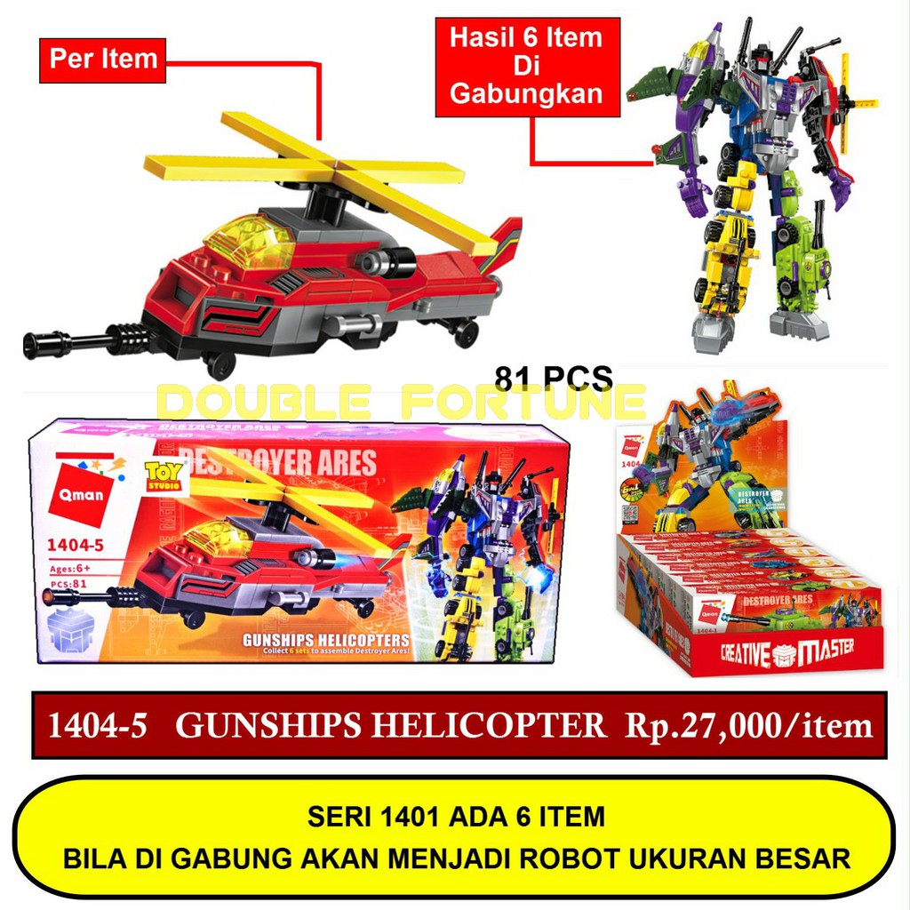 MAINAN LEGO QMAN 1404-5 GUNSHIPS HELICOPTER - DESTROYER ARES