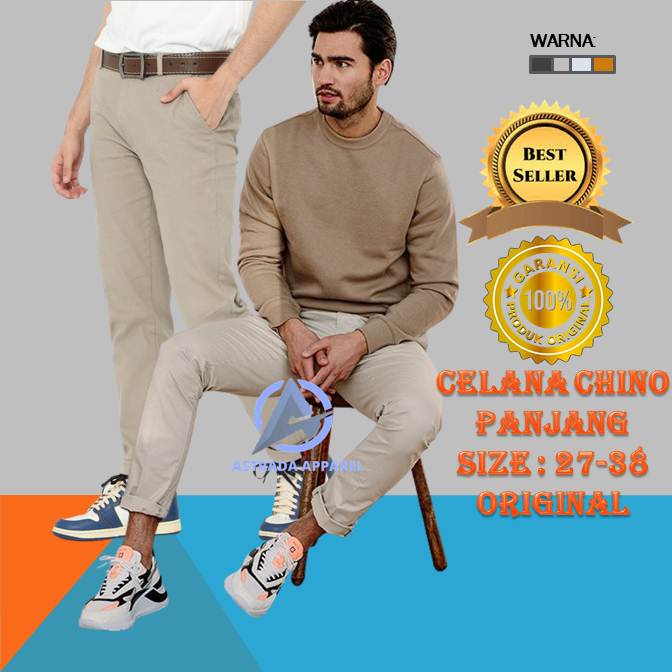 CELANA Chino Panjang Pria Kantor KERJAHARIAN Santai Casual Formal Hitam Abu Cream Mocca Size 27-38