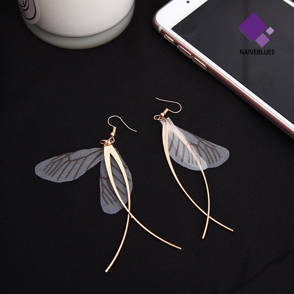 Anting Kait Juntai Bentuk Sayap Kupu-Kupu Rumbai Gaya Retro Untuk Wanita