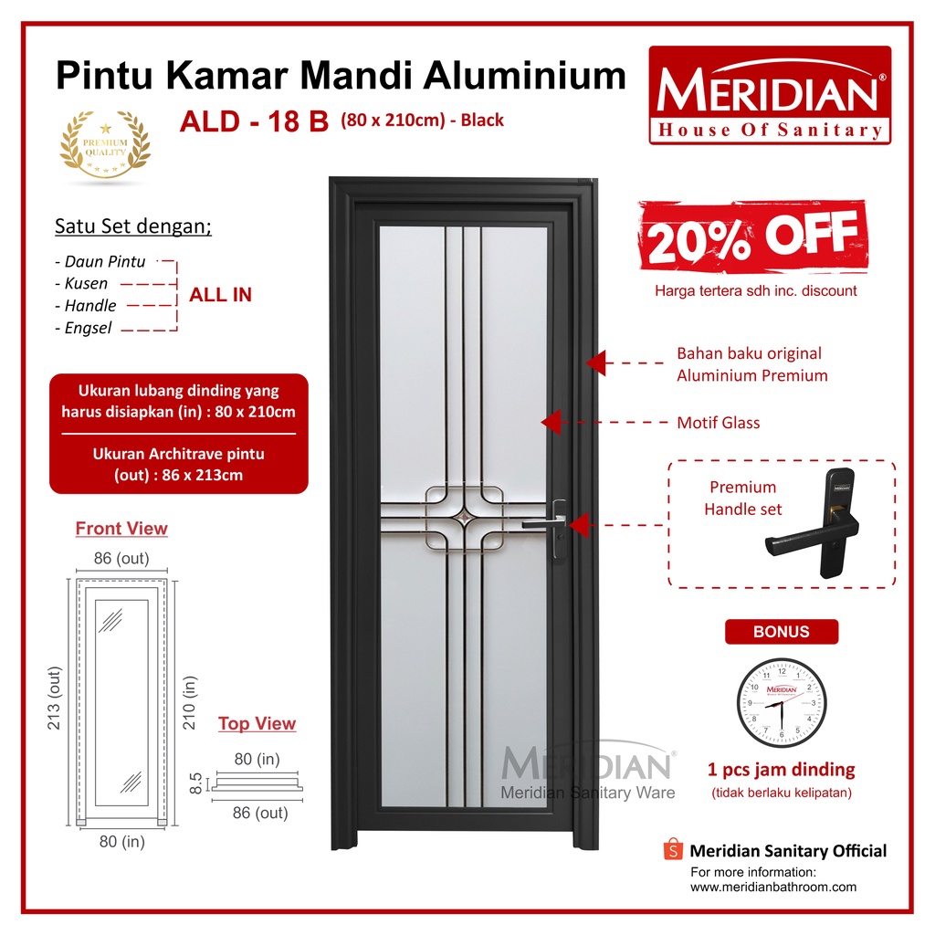 Pintu Aluminium Kamar Mandi MERIDIAN - ALD 18 BLACK