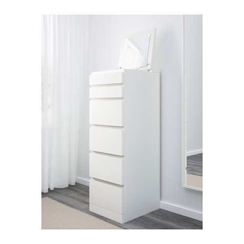 MALM Lemari 6 laci putih cermin kaca 40x123 cm