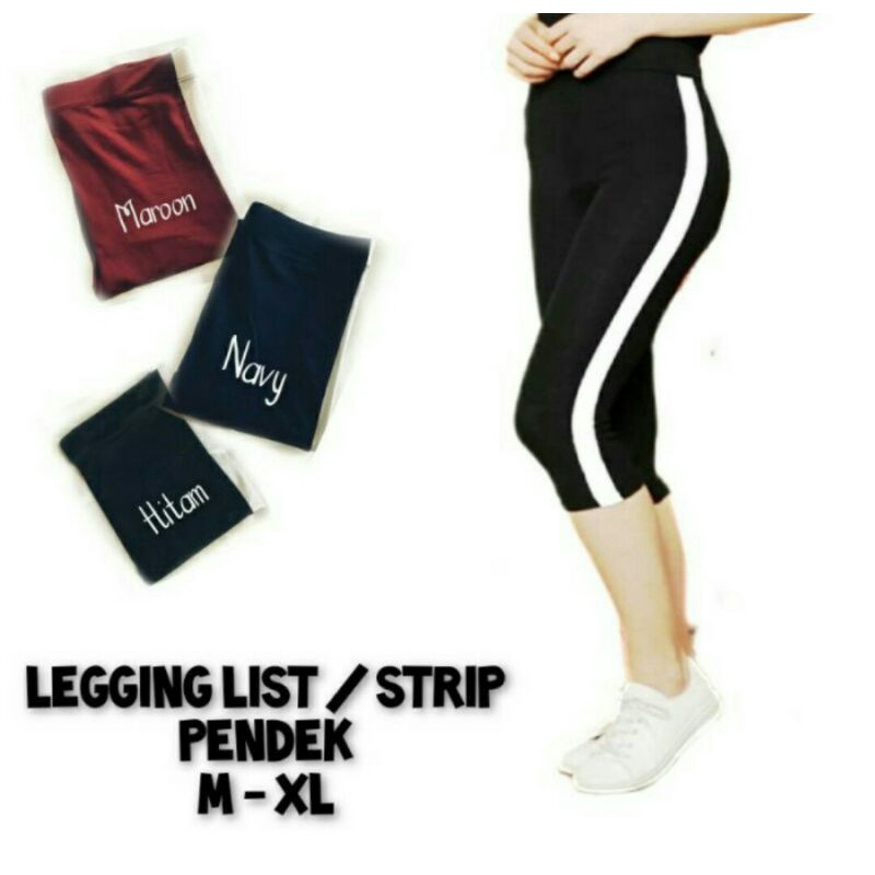 legging list stripe putih Pendek 3/4 Standar &amp; Jumbo / Celana List Putih PREMIUM