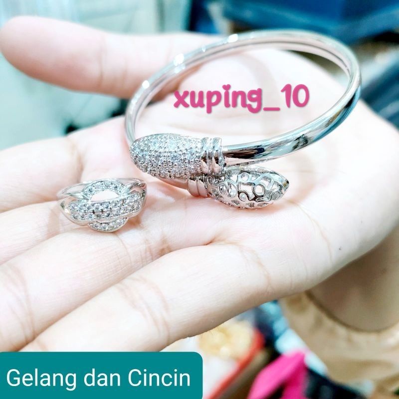 Gelang tangan xuping wanita lapis emas dan cincin silver